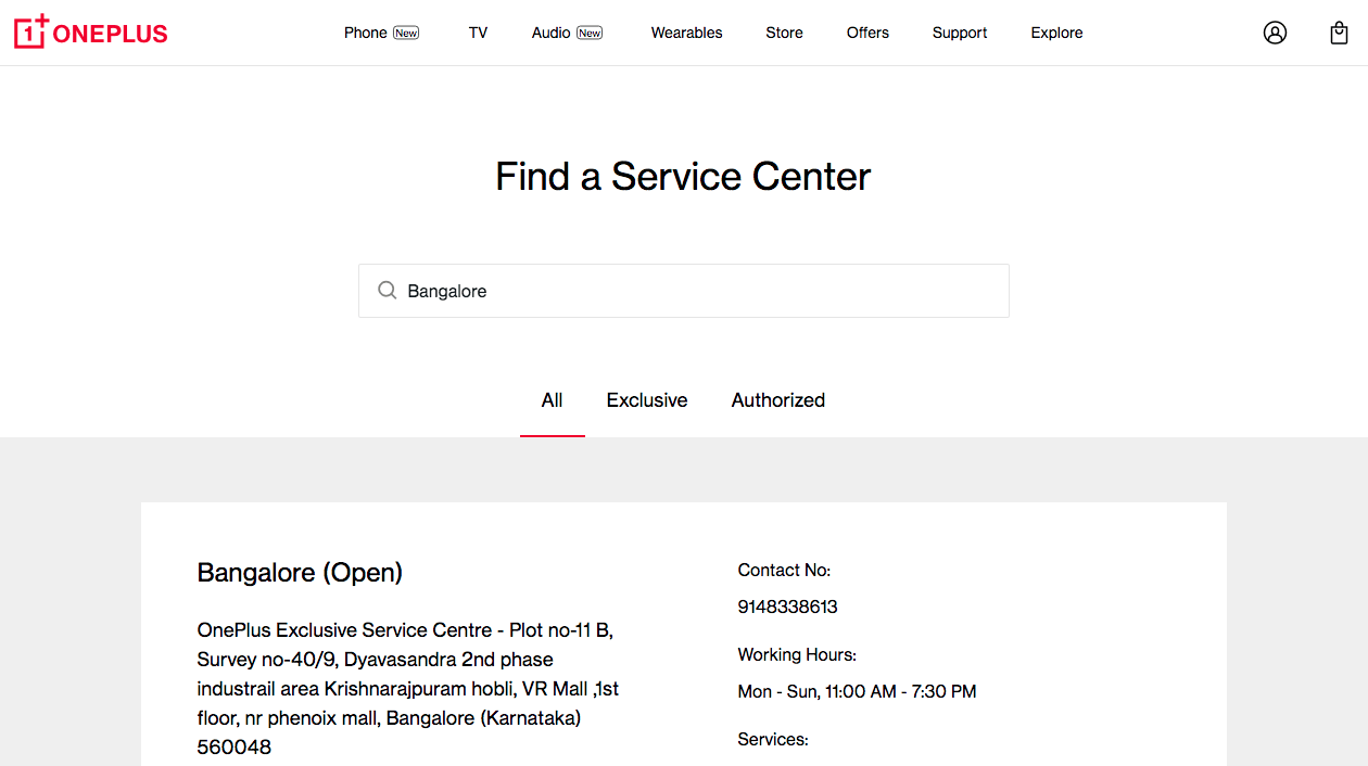OnePlus Authorised service centers