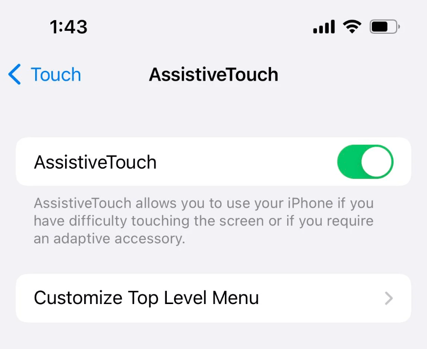 Enable assistive touch 