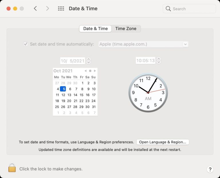 On Mac, set the correct date and time